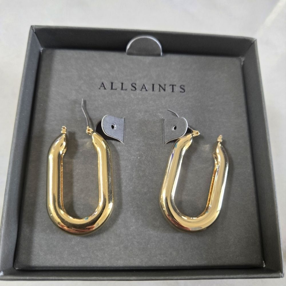 All Saints Trendy Stud Link Drop Earrings New Gold